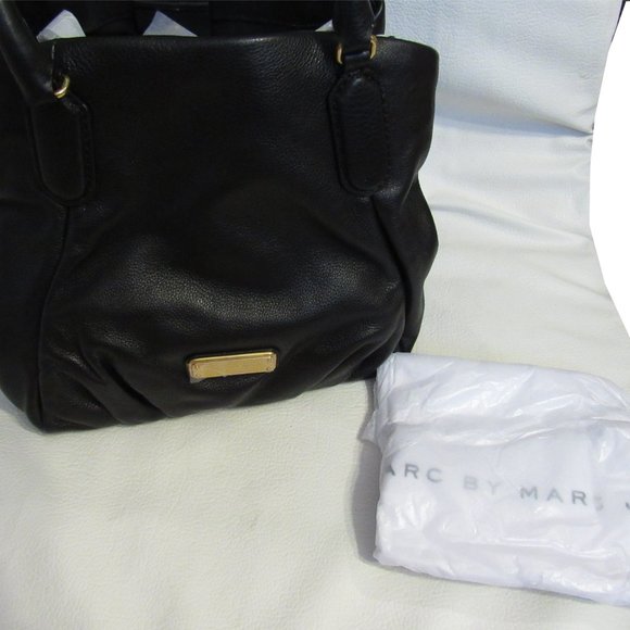 MARC JACOBS Black Q Fran Soft Leather Satchel Shoulder Bag New with Sleeper - Picture 2 of 10